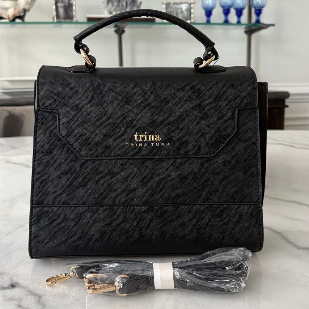 HP π NWT Trina Turk Black Vegan Leather Top Handle Bag (Medium) - Picture 14 of 15